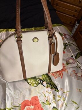 Coach Peyton Leather Dome Satchel – Ivory & Brown